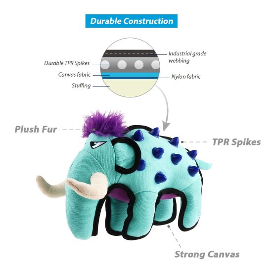 GiGwi Duraspikes Extra Durable Dog Plush Toy Mammoth Light Blue Large