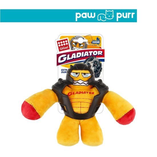GiGwi Gladiator Body Armor Durable Plush Squeaker Dog Toy TPR Yellow Large